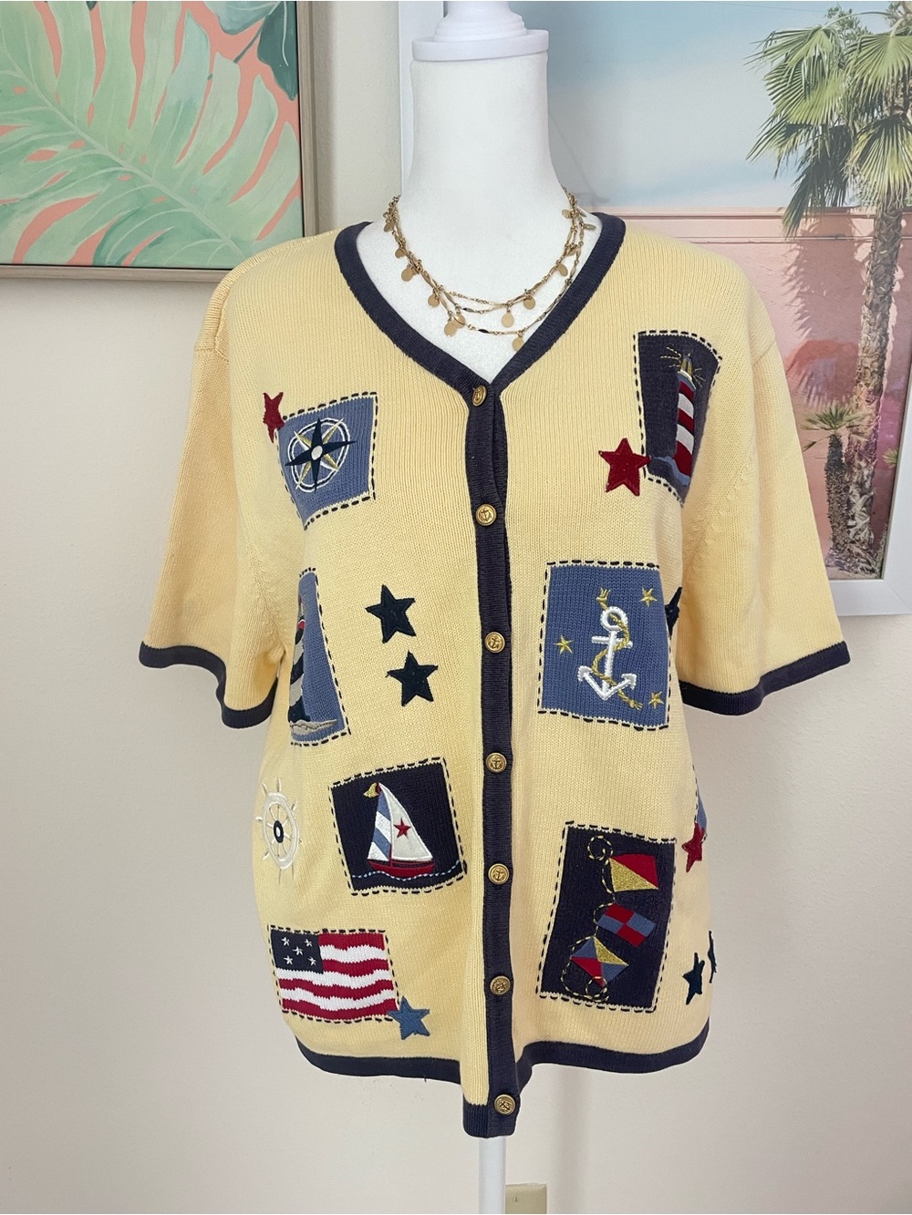 Croft & Barrow Vintage Cardigan Nautical Lighthouse Cardigan Coastal Grandma XL